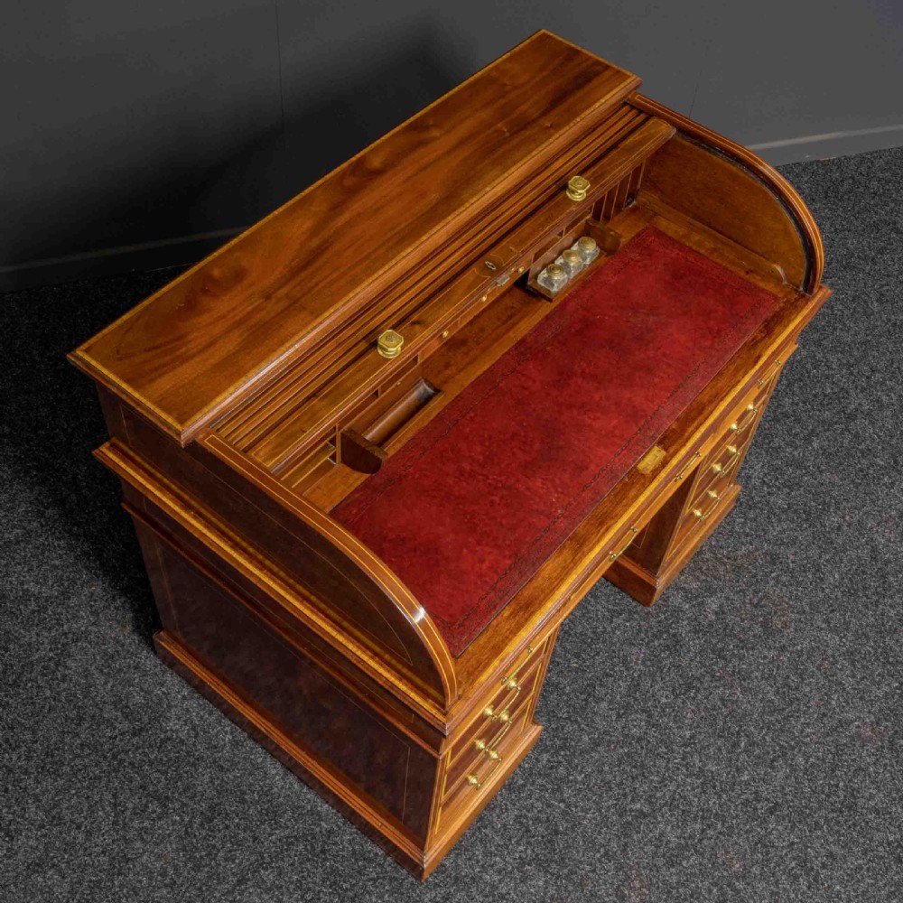 Edwardian Mahogany Inlaid Desk by Maples View VIII