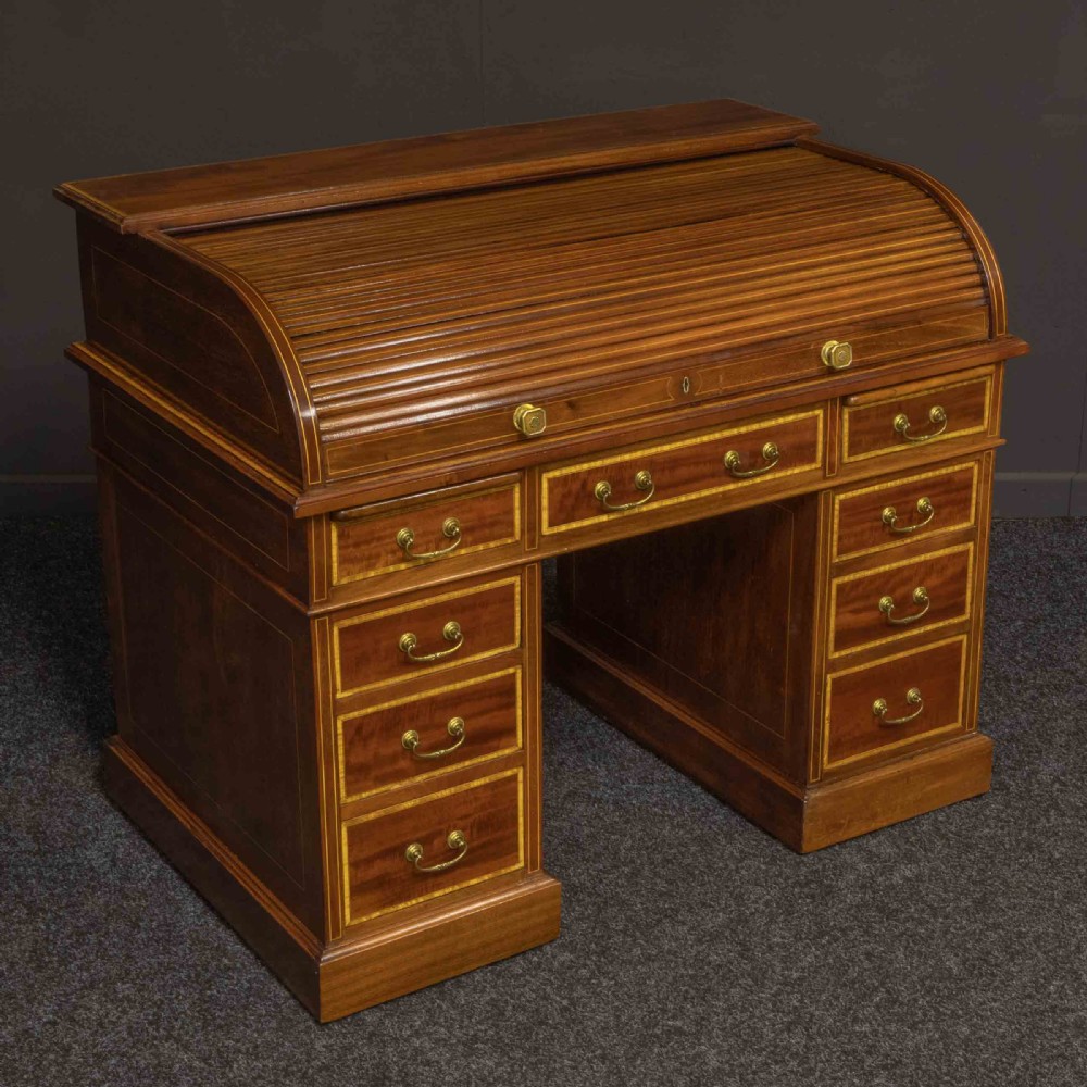 Edwardian Mahogany Inlaid Desk by Maples View XII