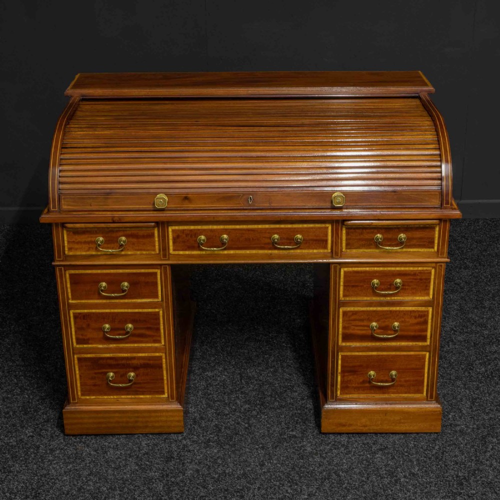 Edwardian Mahogany Inlaid Desk by Maples View XIII