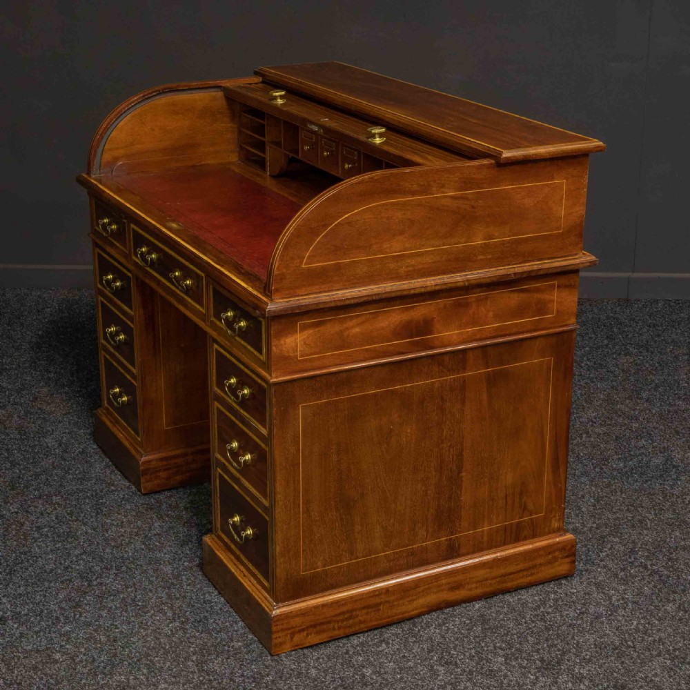 Edwardian Mahogany Inlaid Desk by Maples View XVI