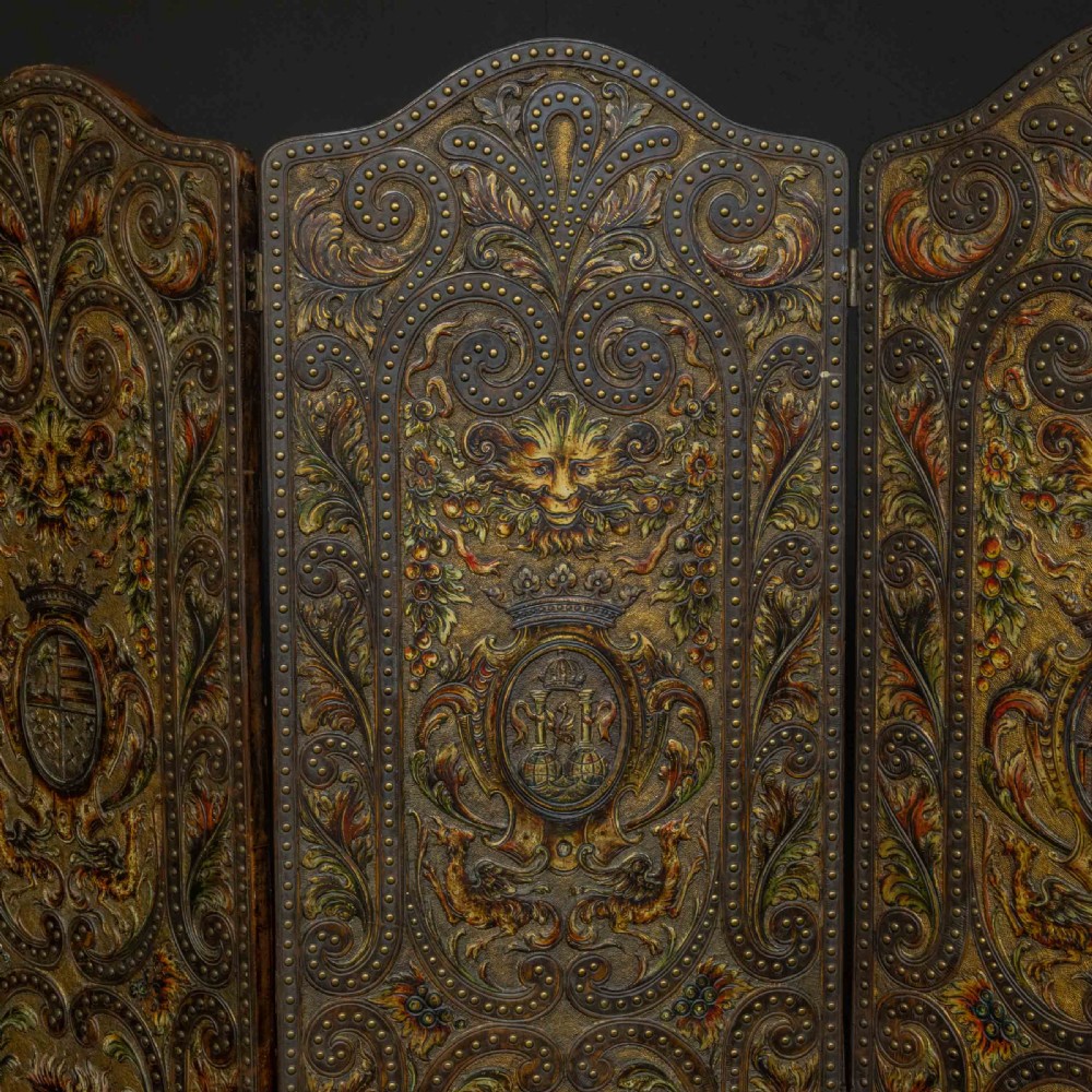 Victorian Embossed Leather Screen View IV