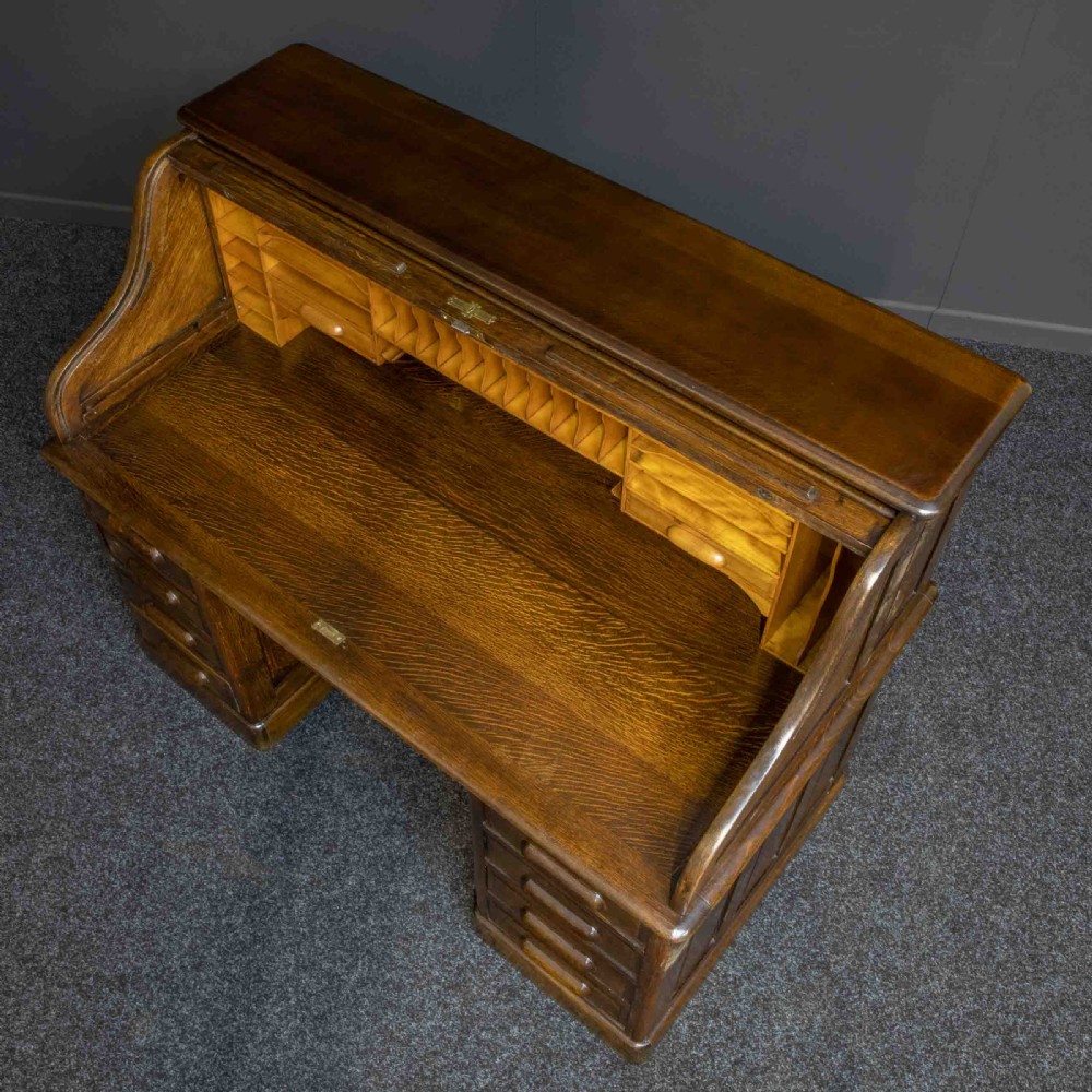 Edwardian Oak Roll Top Desk View IV