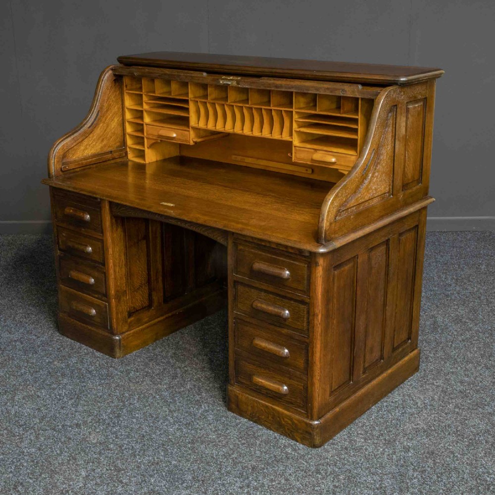 Edwardian Oak Roll Top Desk