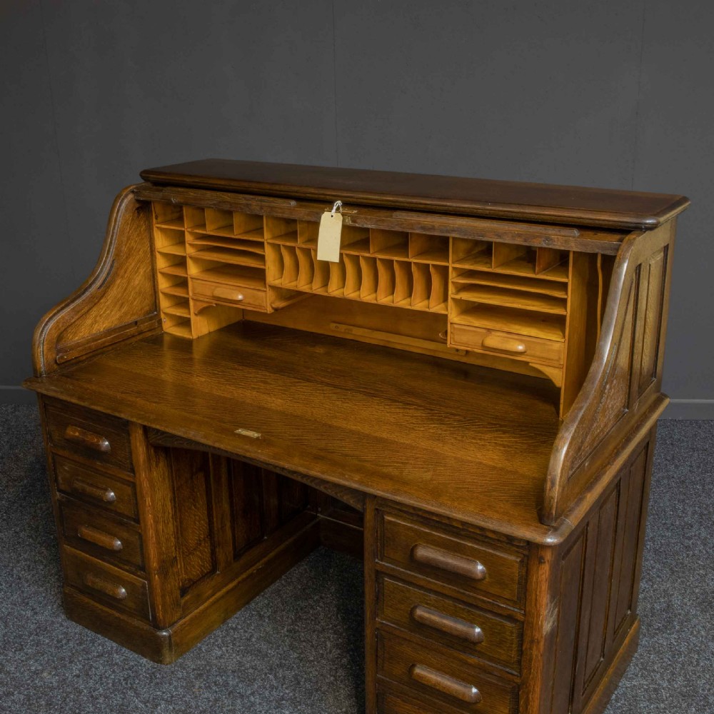 Edwardian Oak Roll Top Desk View II