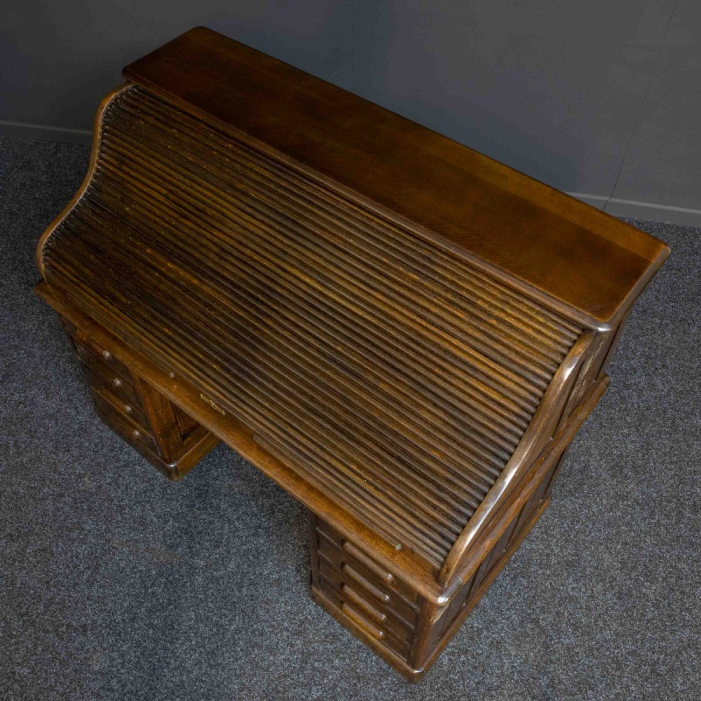 Edwardian Oak Roll Top Desk View IV