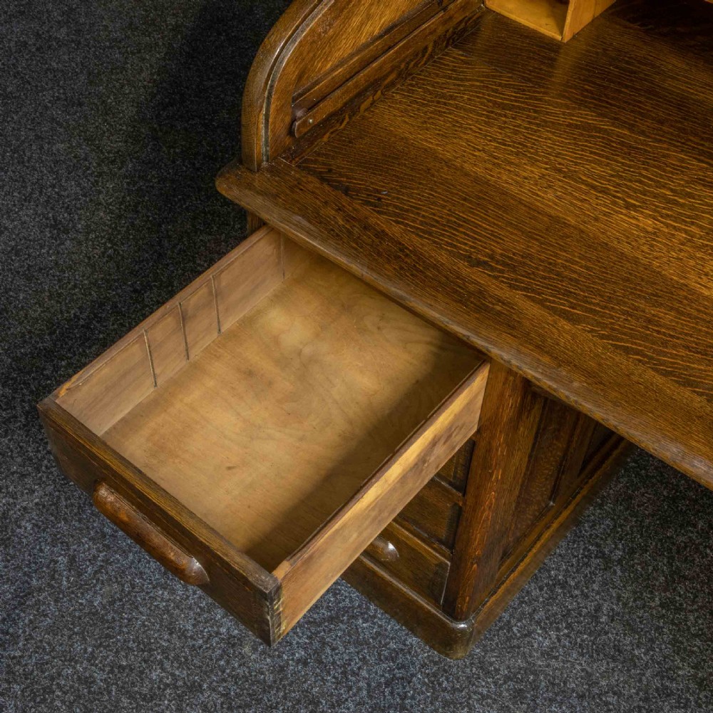Edwardian Oak Roll Top Desk View VI