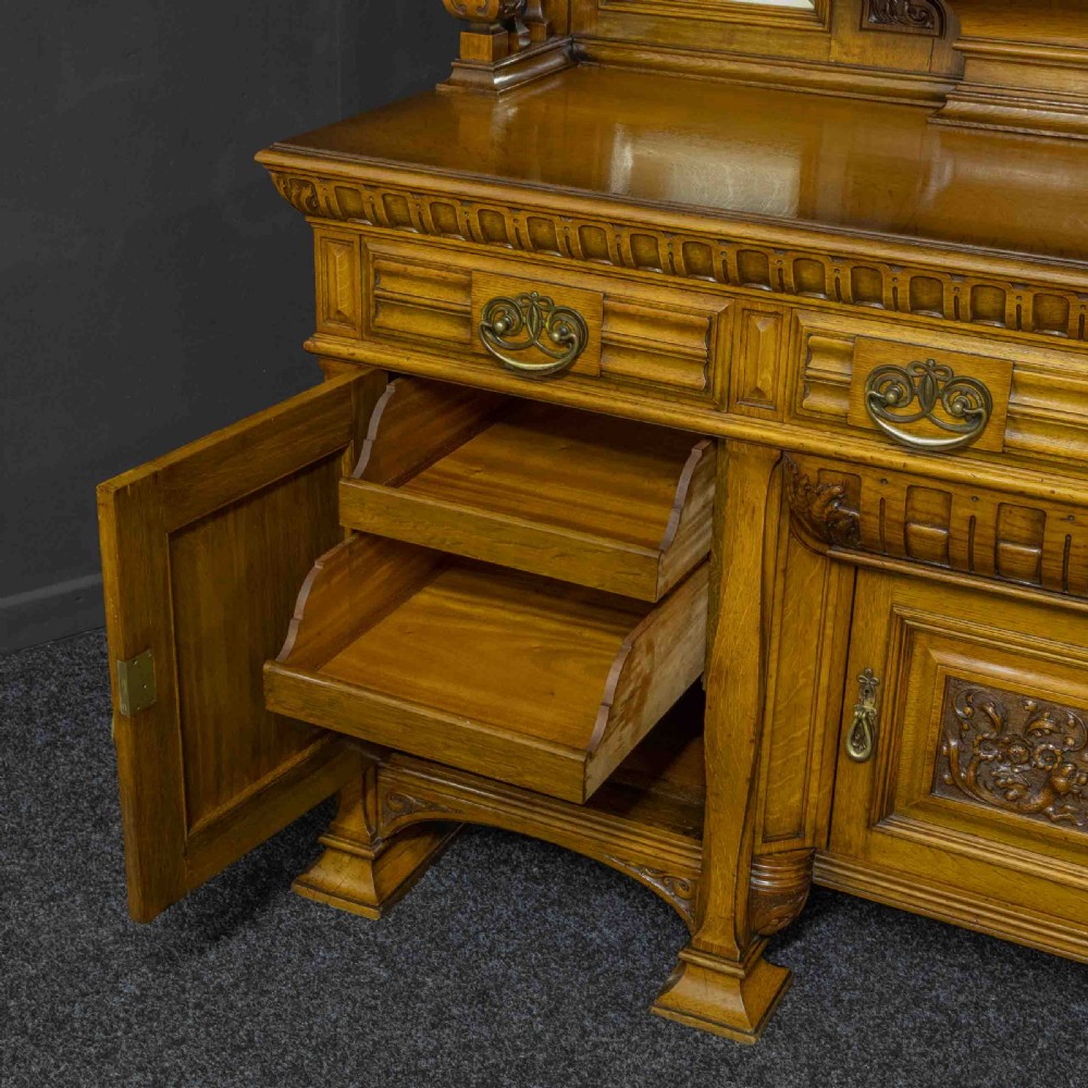 Edwardian Oak Sideboard by J. Cambell & Co Cabinet Makers Glasgow View III