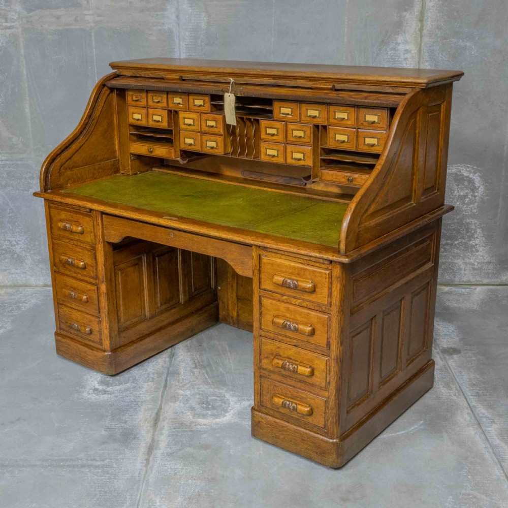 Edwardian Oak Roll Top Desk