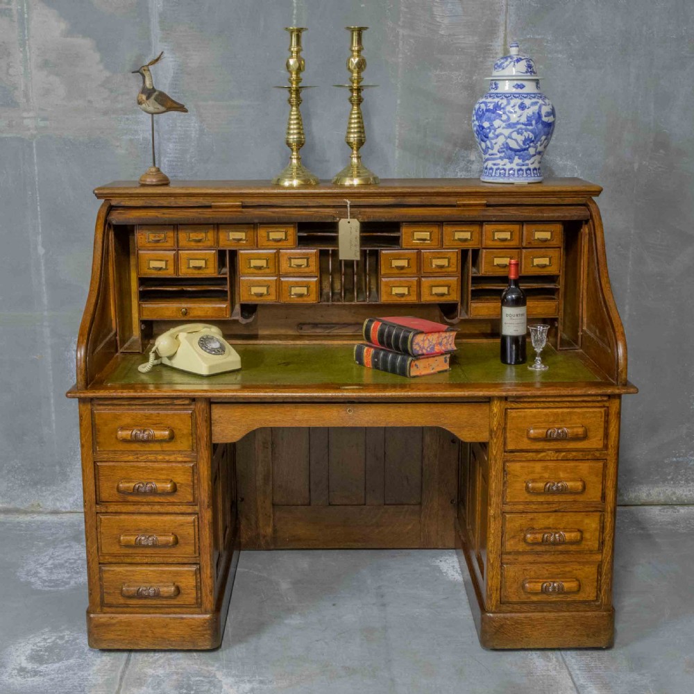 Edwardian Oak Roll Top Desk View II
