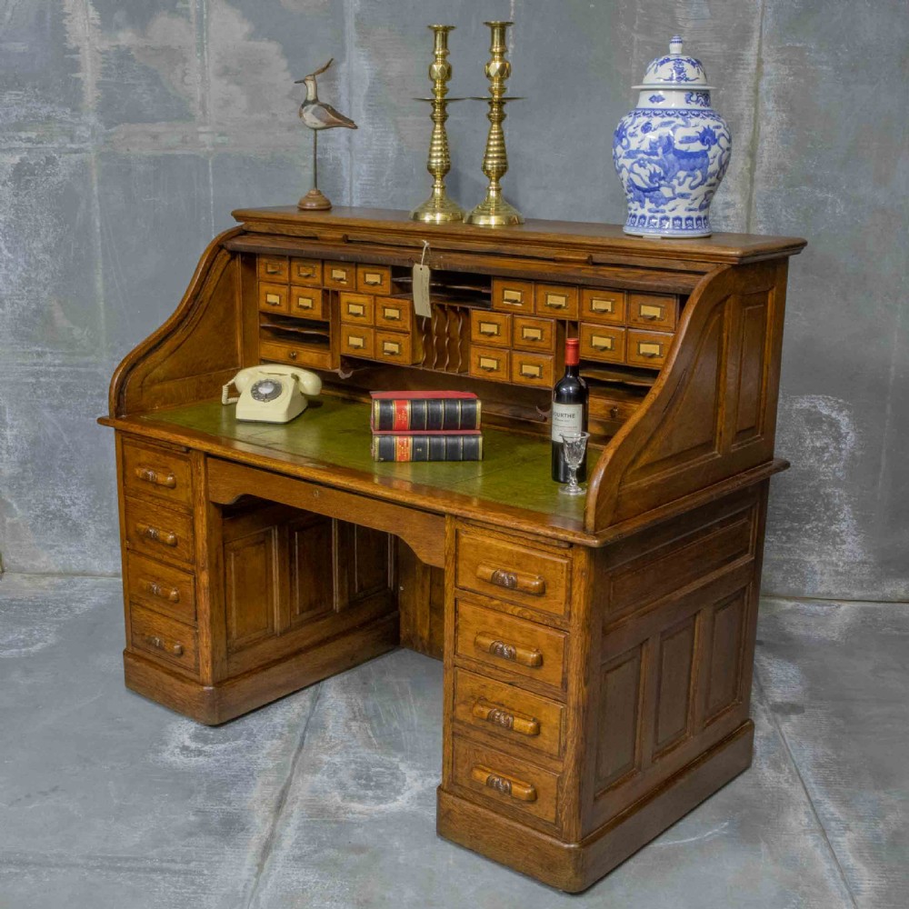 Edwardian Oak Roll Top Desk View III