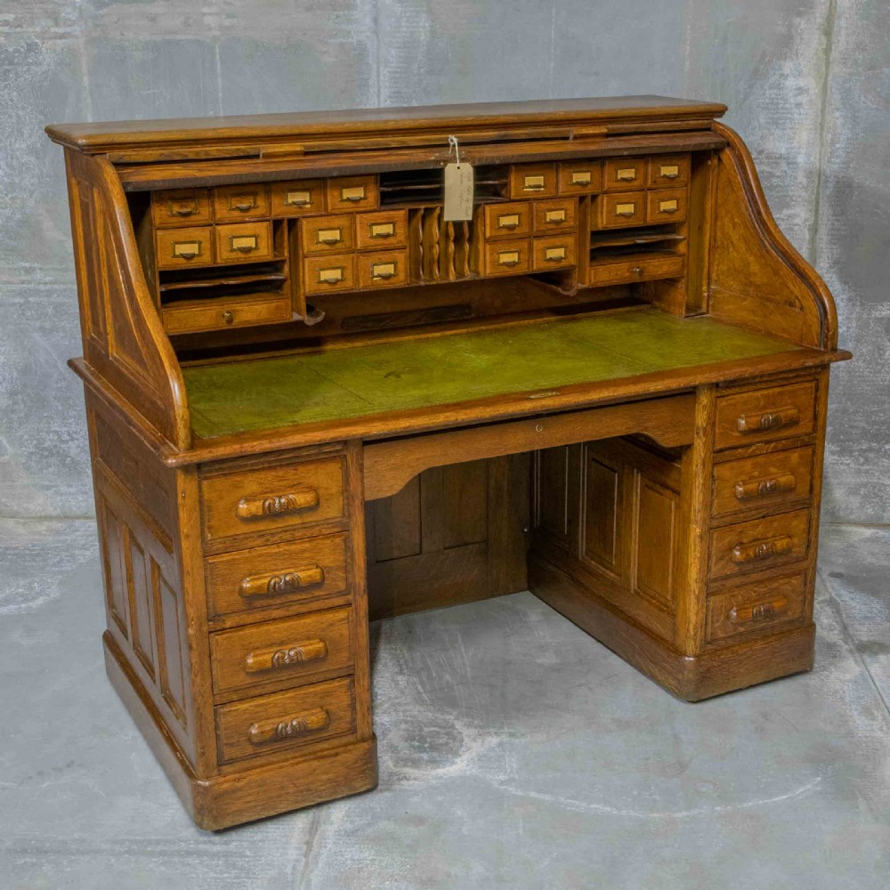 Edwardian Oak Roll Top Desk View IV