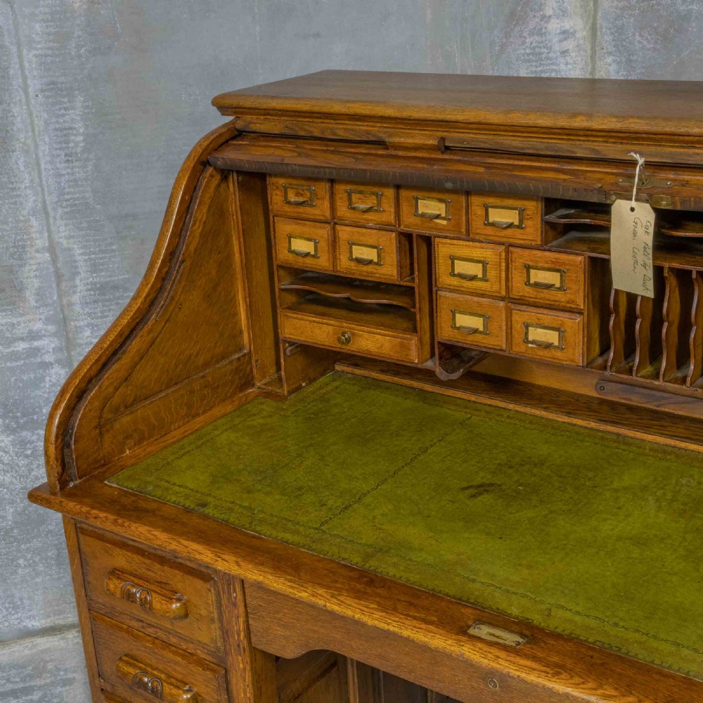 Edwardian Oak Roll Top Desk View V