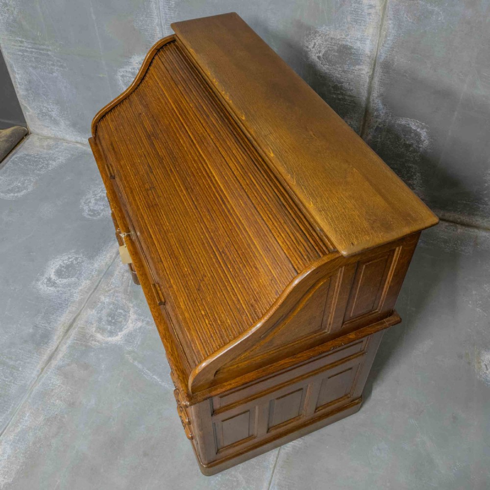 Edwardian Oak Roll Top Desk View VIII