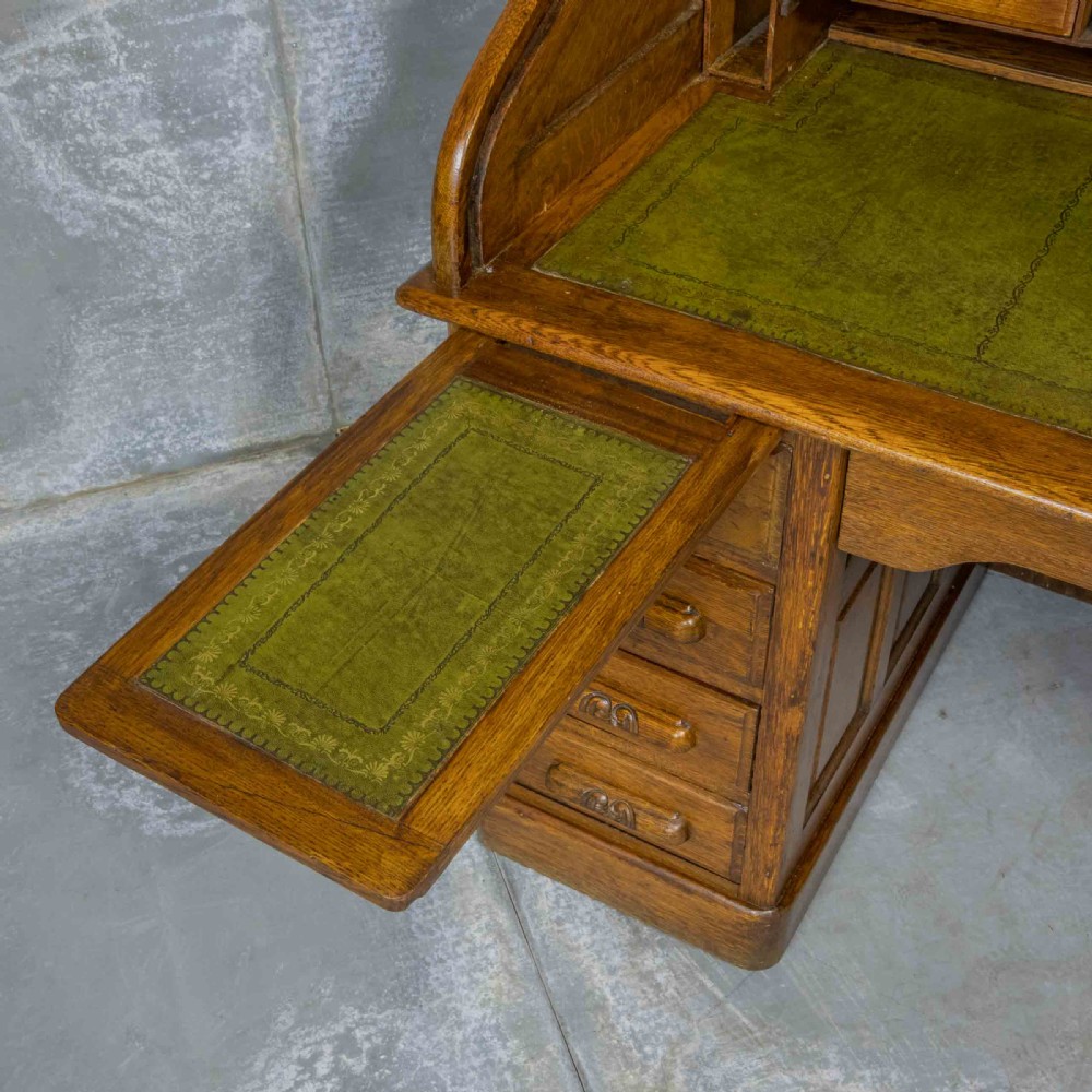 Edwardian Oak Roll Top Desk View XI
