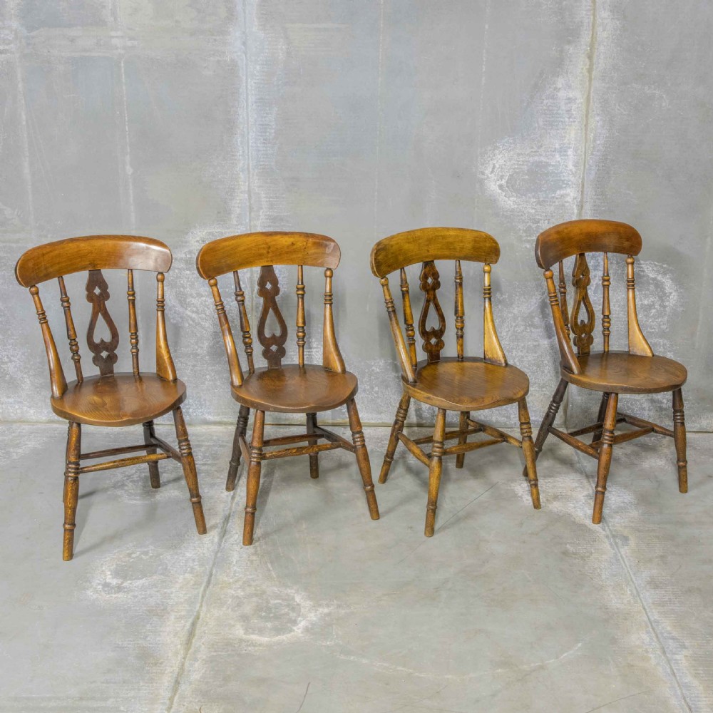 Set of Four Victorian Elm and Beech Kitchen Chairs