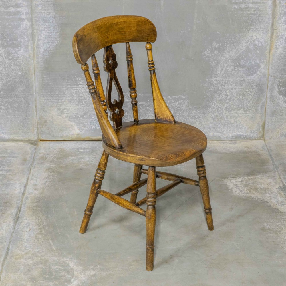 Set of Four Victorian Elm and Beech Kitchen Chairs View II