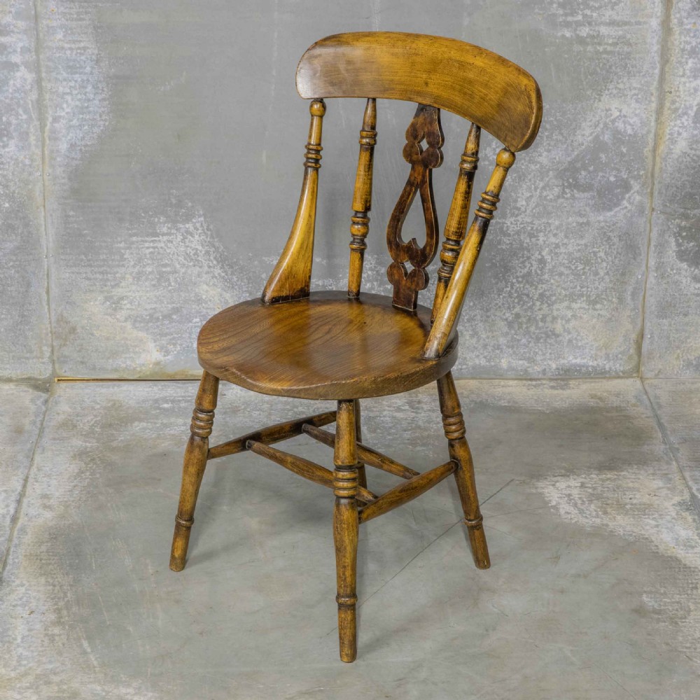 Set of Four Victorian Elm and Beech Kitchen Chairs View IV