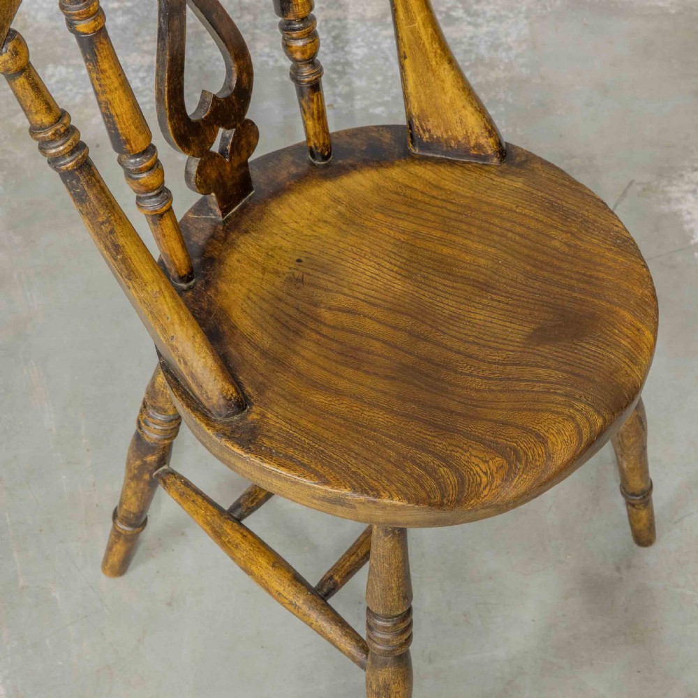 Set of Four Victorian Elm and Beech Kitchen Chairs View VIII