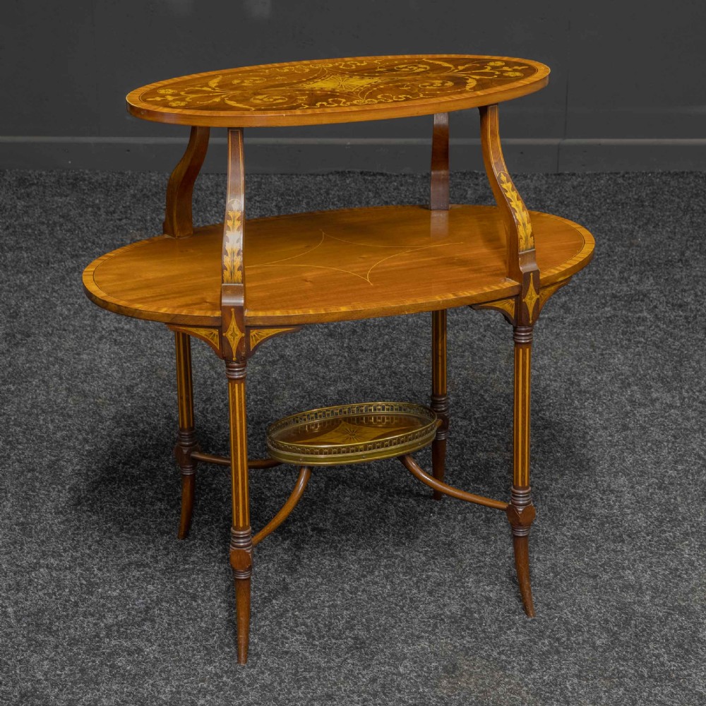Edwardian Inlaid Mahogany Etagere with Glass Tray Top