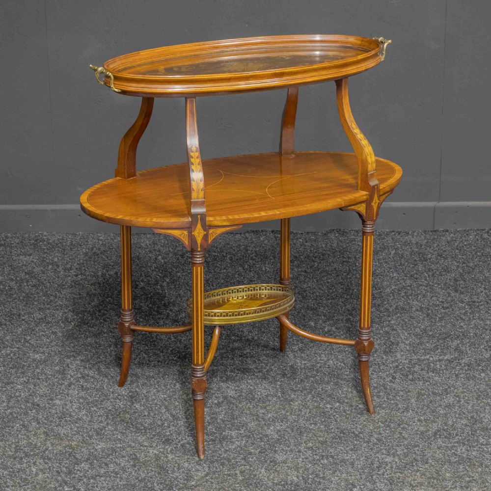 Edwardian Inlaid Mahogany Etagere with Glass Tray Top View II