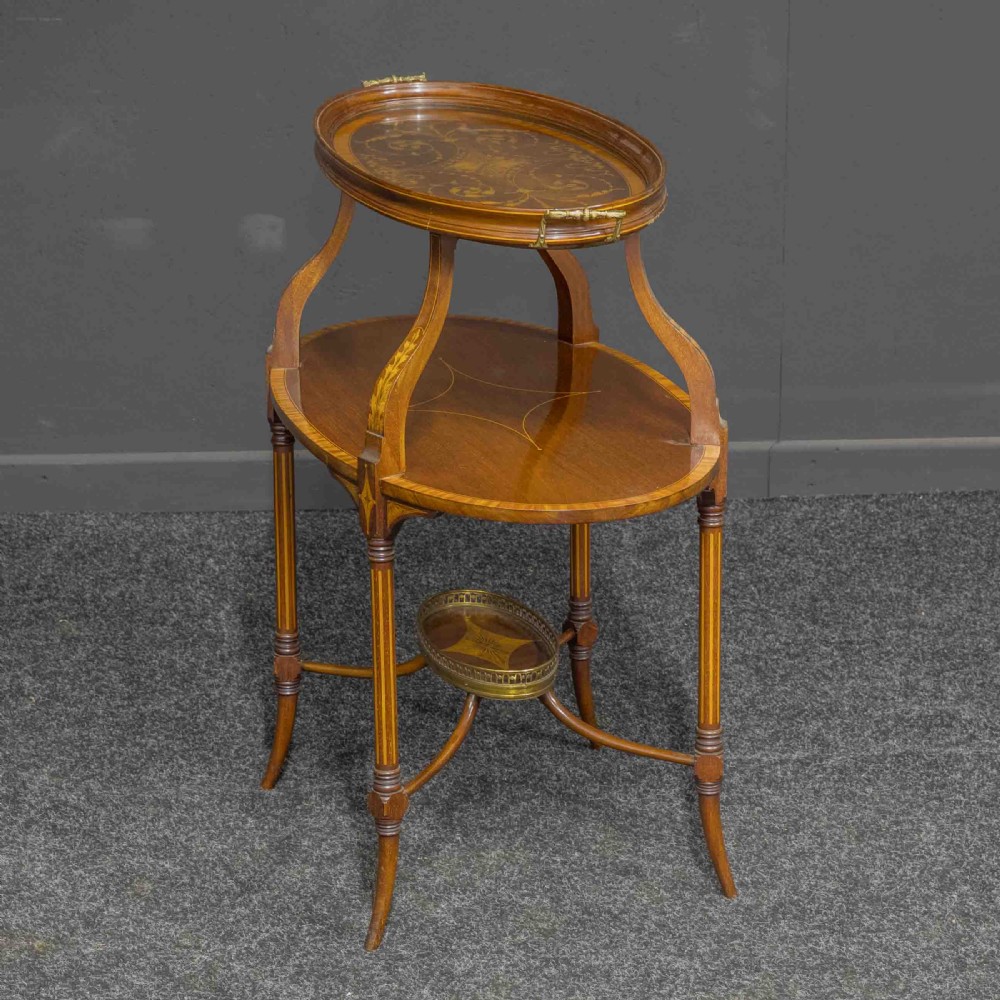 Edwardian Inlaid Mahogany Etagere with Glass Tray Top View IV