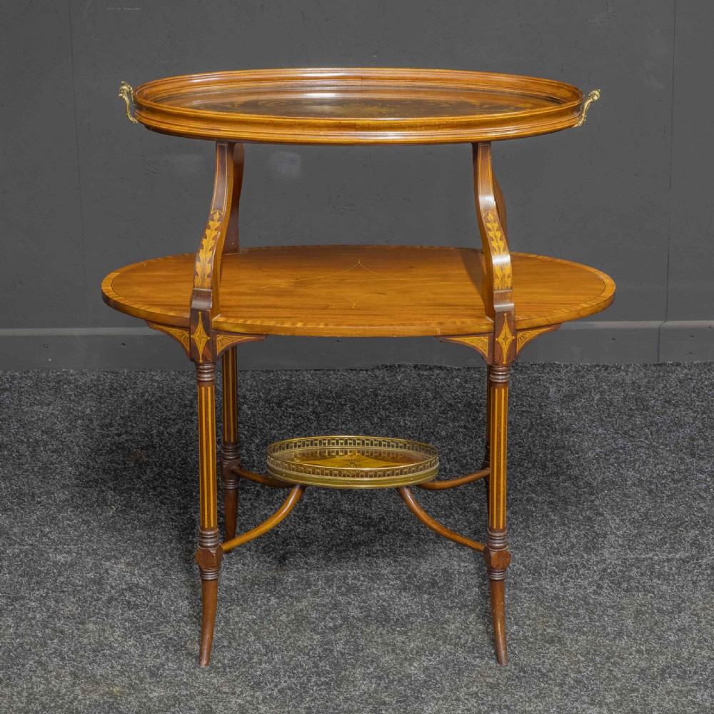 Edwardian Inlaid Mahogany Etagere with Glass Tray Top View V