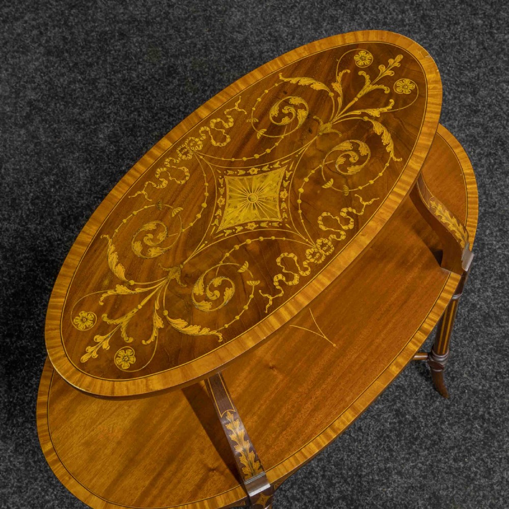 Edwardian Inlaid Mahogany Etagere with Glass Tray Top View VI