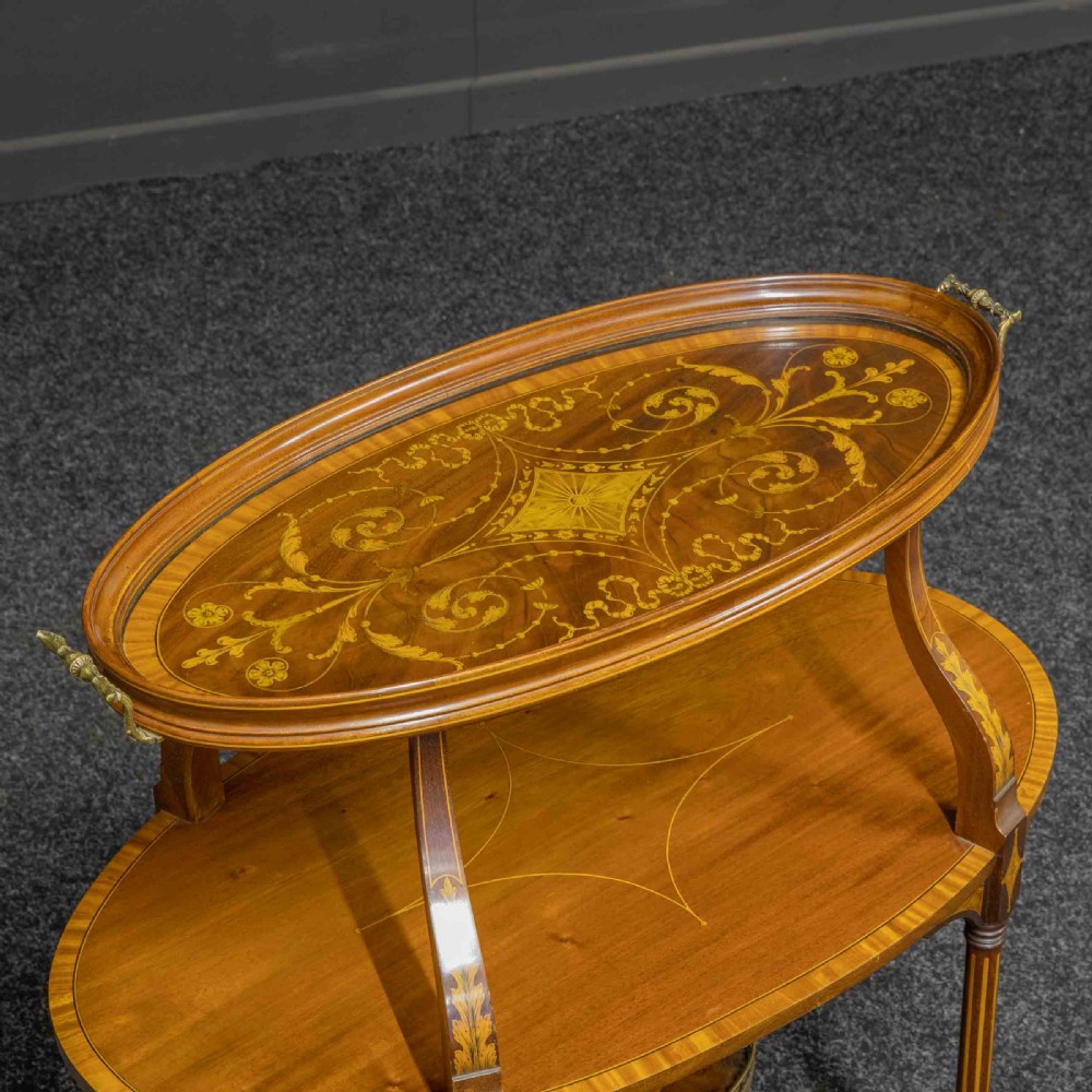 Edwardian Inlaid Mahogany Etagere with Glass Tray Top View VIII
