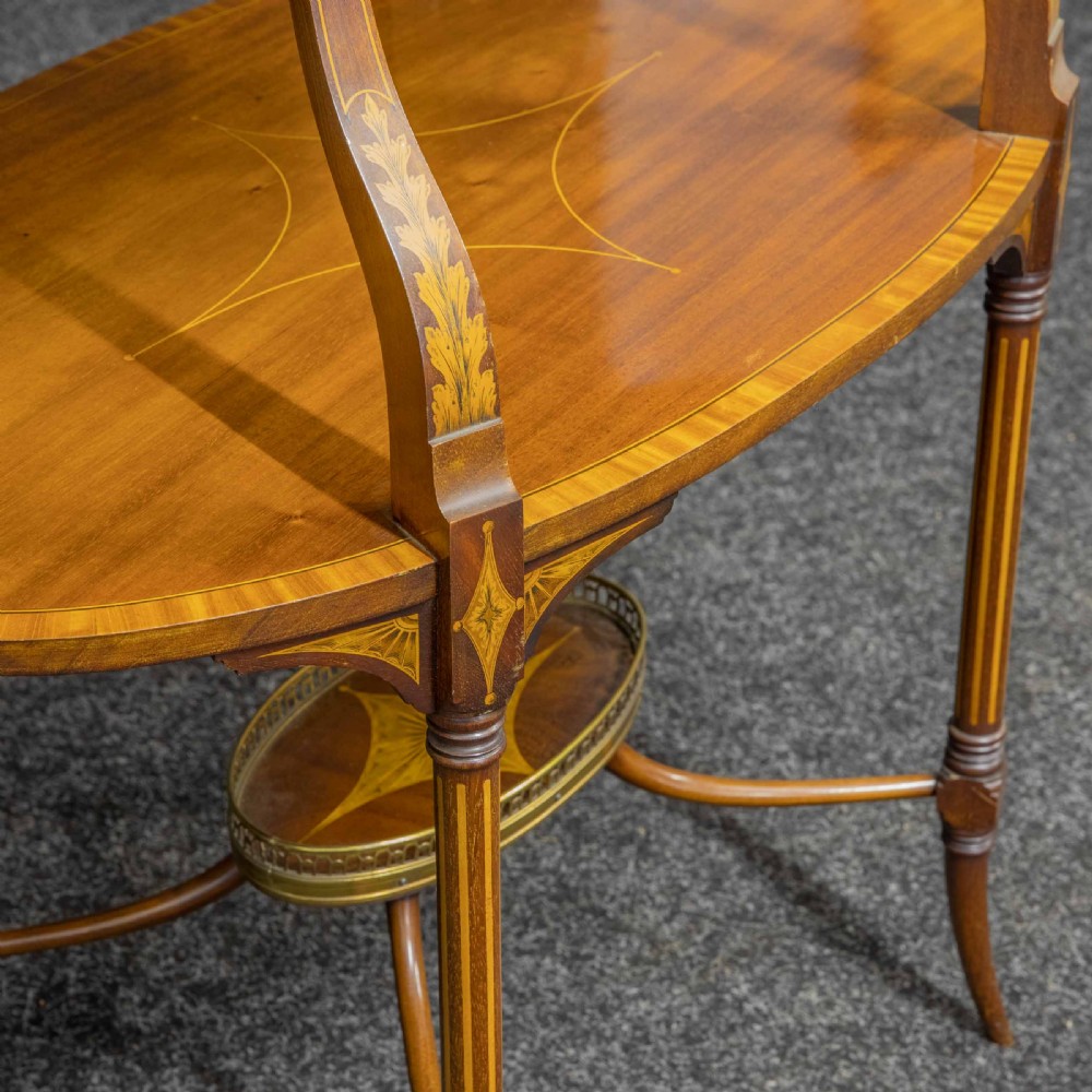 Edwardian Inlaid Mahogany Etagere with Glass Tray Top View IX
