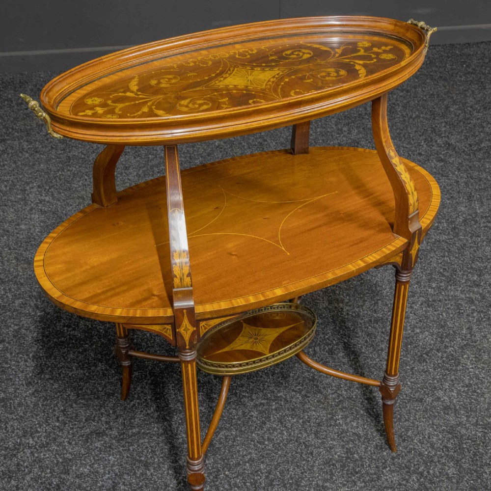 Edwardian Inlaid Mahogany Etagere with Glass Tray Top View X