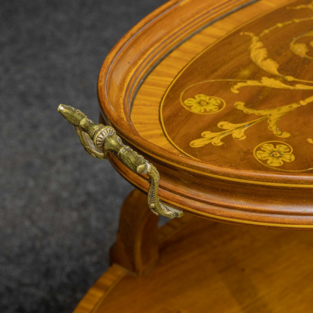 Edwardian Inlaid Mahogany Etagere with Glass Tray Top View XI