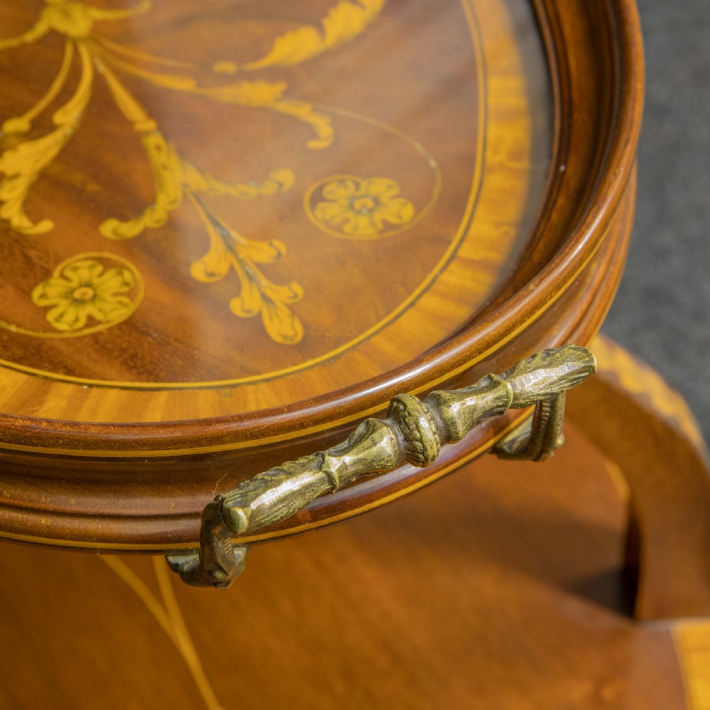 Edwardian Inlaid Mahogany Etagere with Glass Tray Top View XII