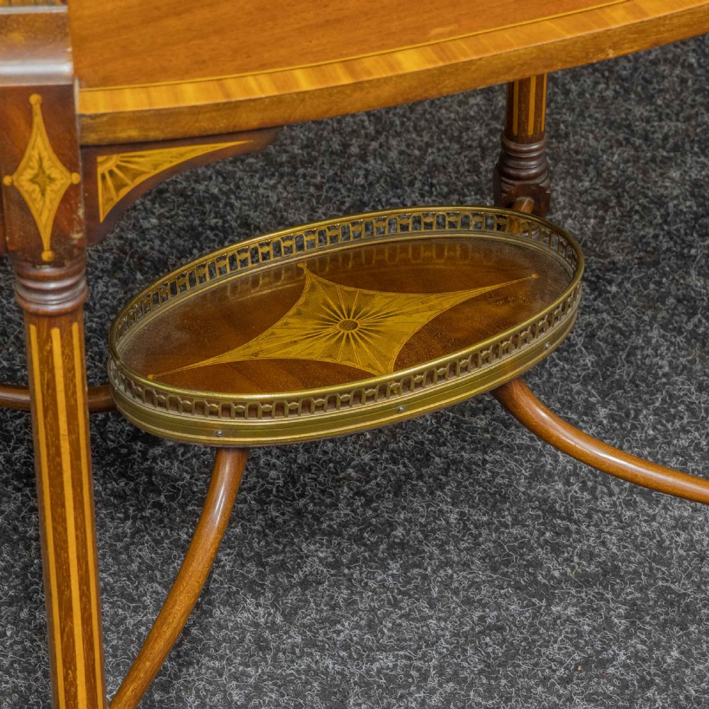Edwardian Inlaid Mahogany Etagere with Glass Tray Top View XIV