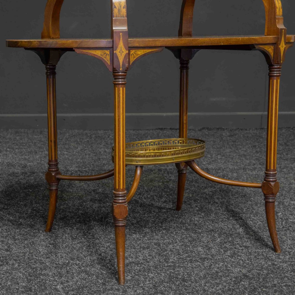 Edwardian Inlaid Mahogany Etagere with Glass Tray Top View XV