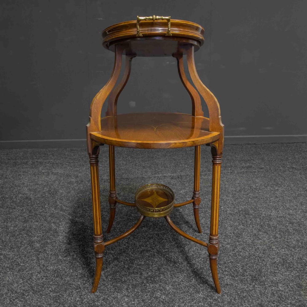 Edwardian Inlaid Mahogany Etagere with Glass Tray Top View XVI