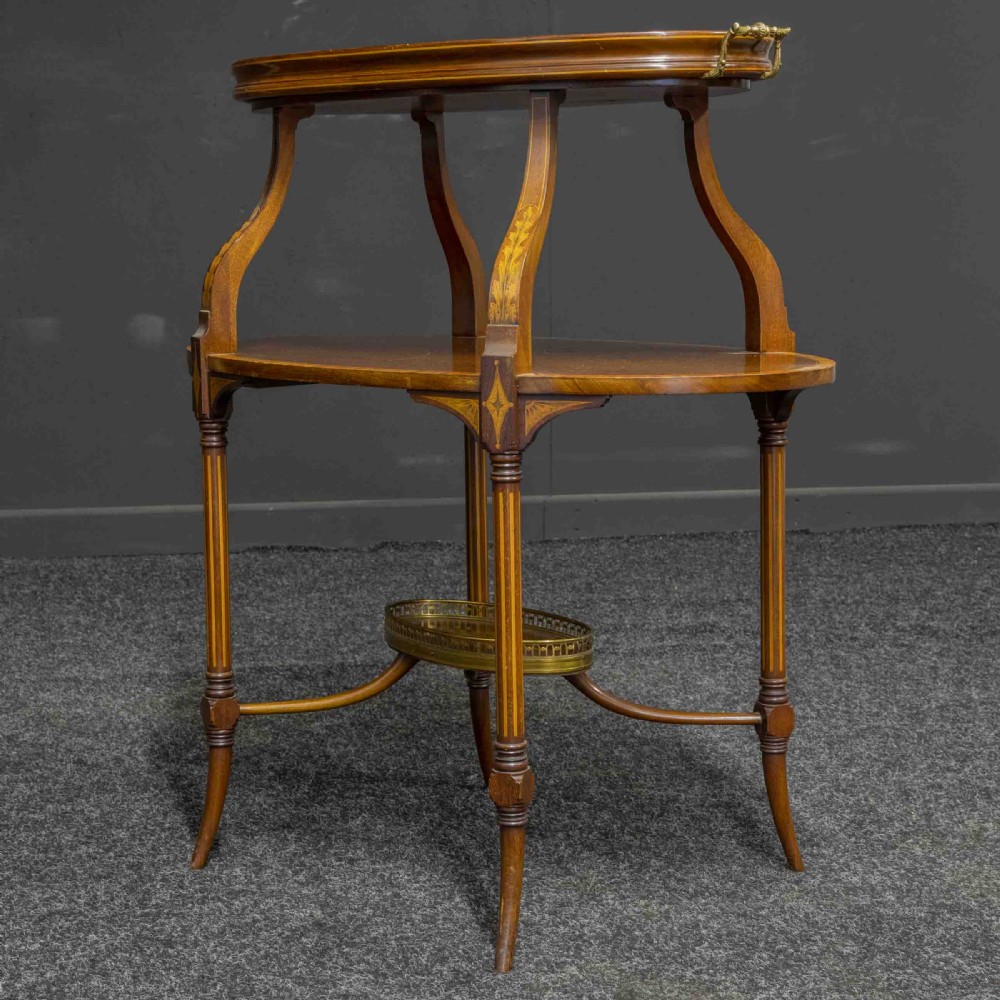 Edwardian Inlaid Mahogany Etagere with Glass Tray Top View XVII