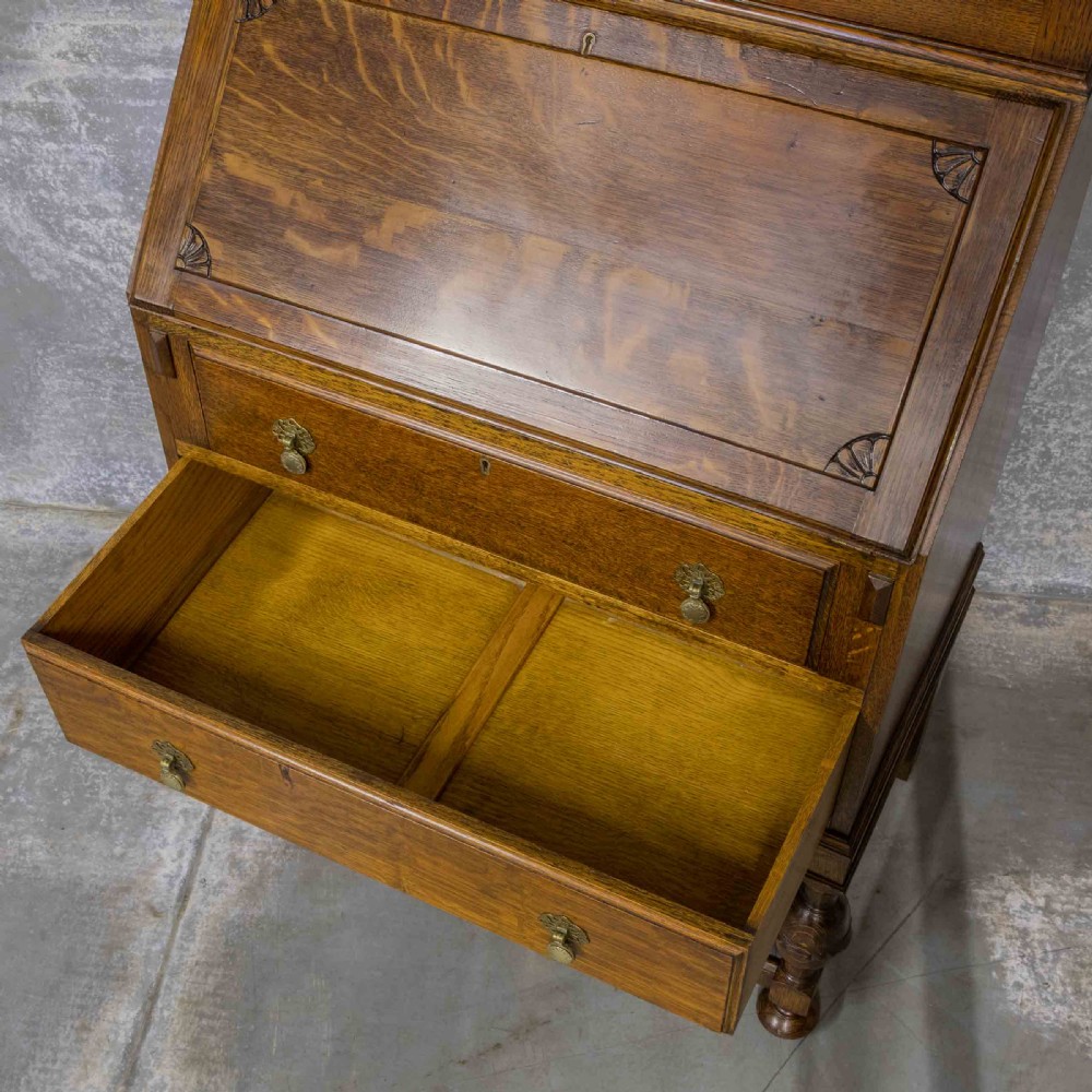 Oak Bureau Bookcase with Stained Windows View VI