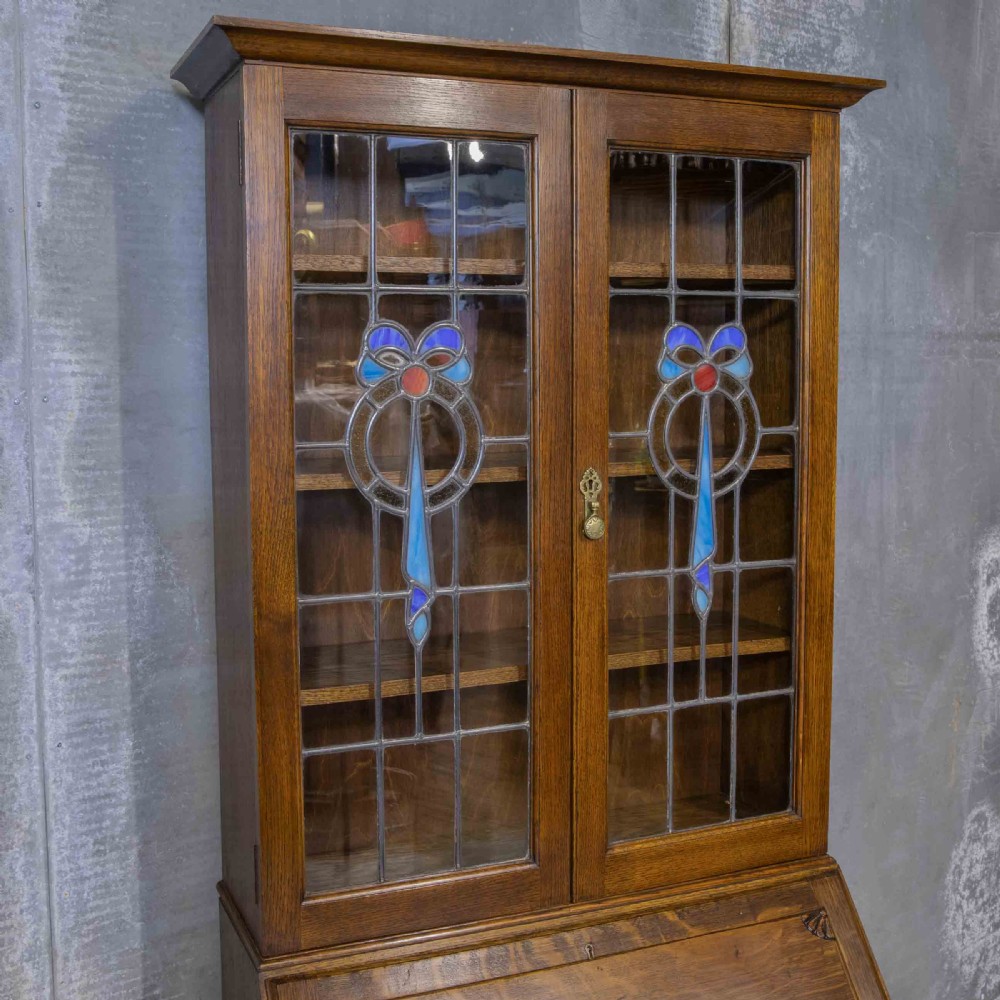 Oak Bureau Bookcase with Stained Windows View VII