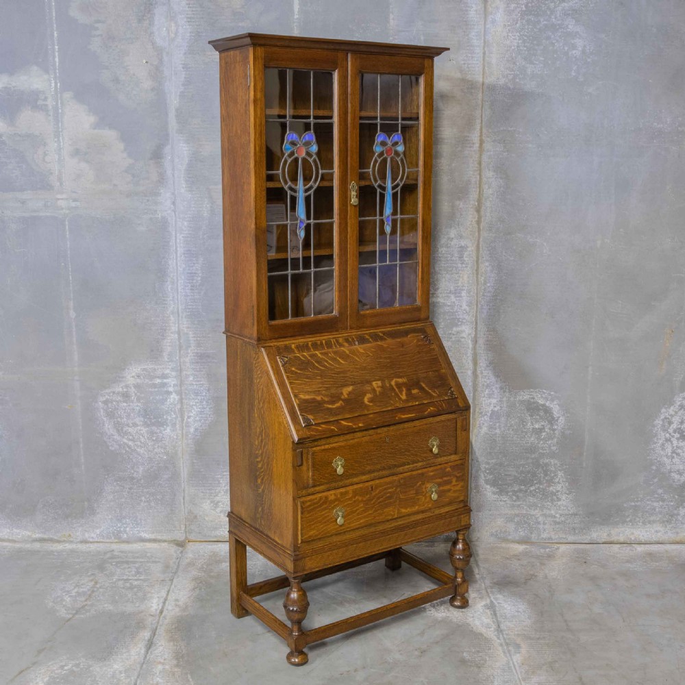Oak Bureau Bookcase with Stained Windows View VIII