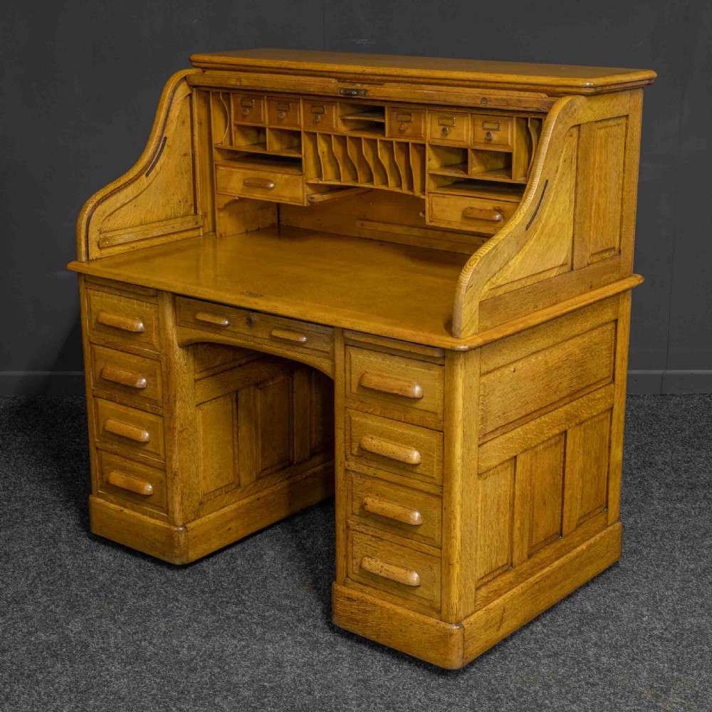 Edwardian Oak Roll Top Desk