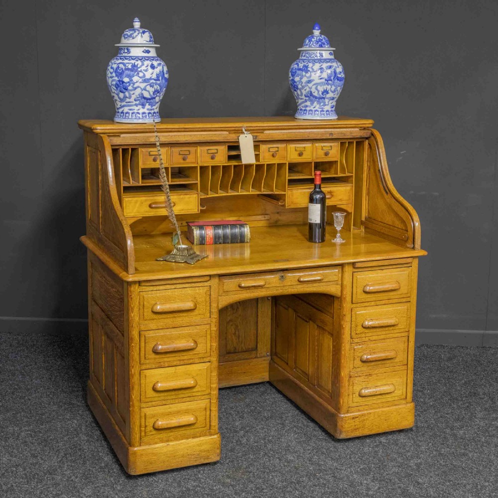 Edwardian Oak Roll Top Desk View II