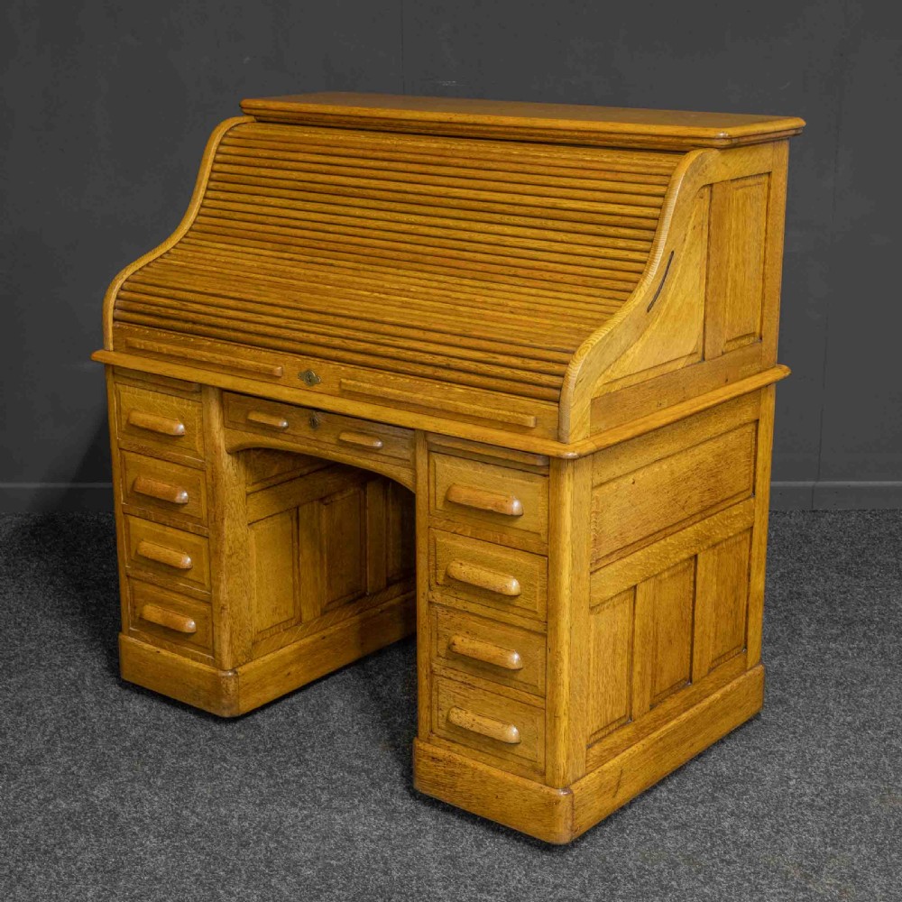 Edwardian Oak Roll Top Desk View III