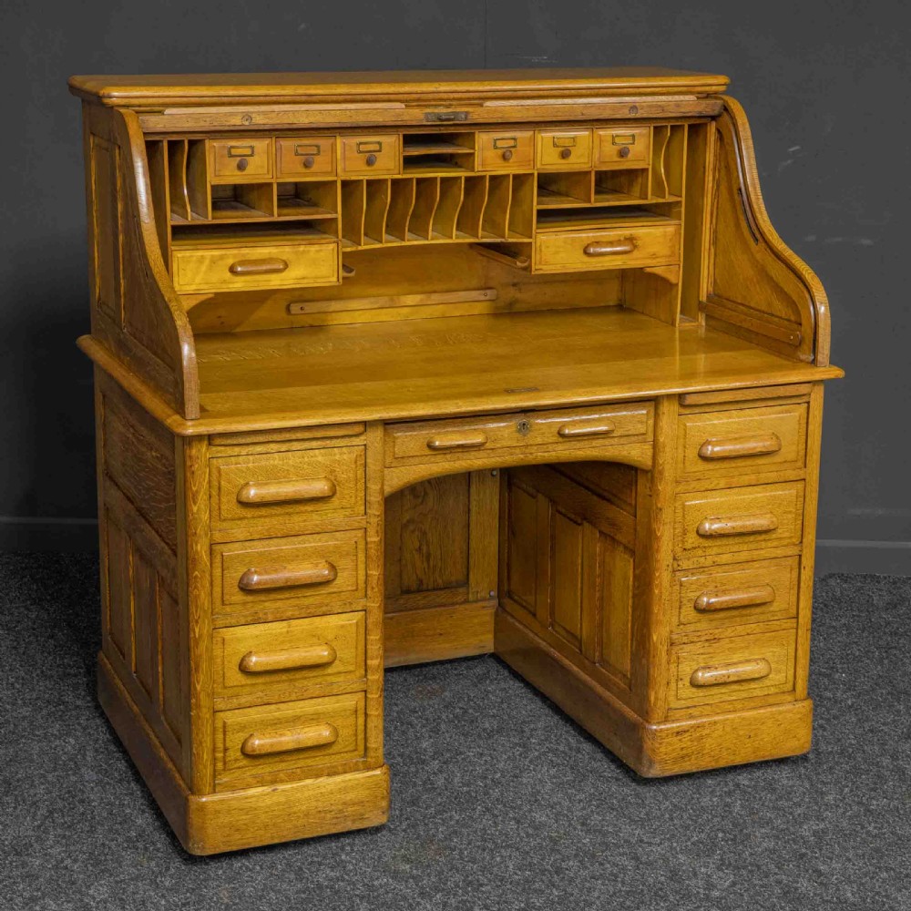 Edwardian Oak Roll Top Desk View IV