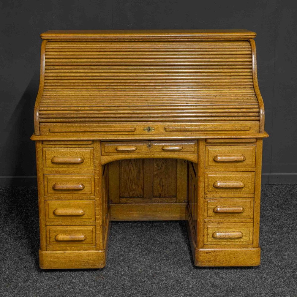 Edwardian Oak Roll Top Desk View V
