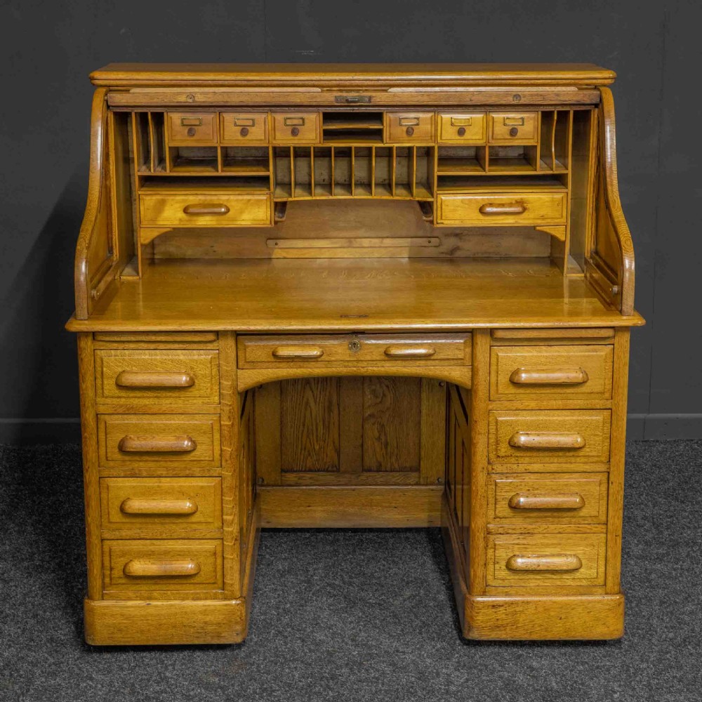 Edwardian Oak Roll Top Desk View VI
