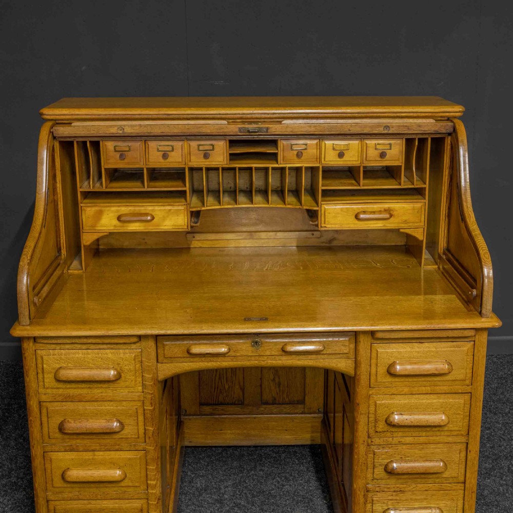 Edwardian Oak Roll Top Desk View VII