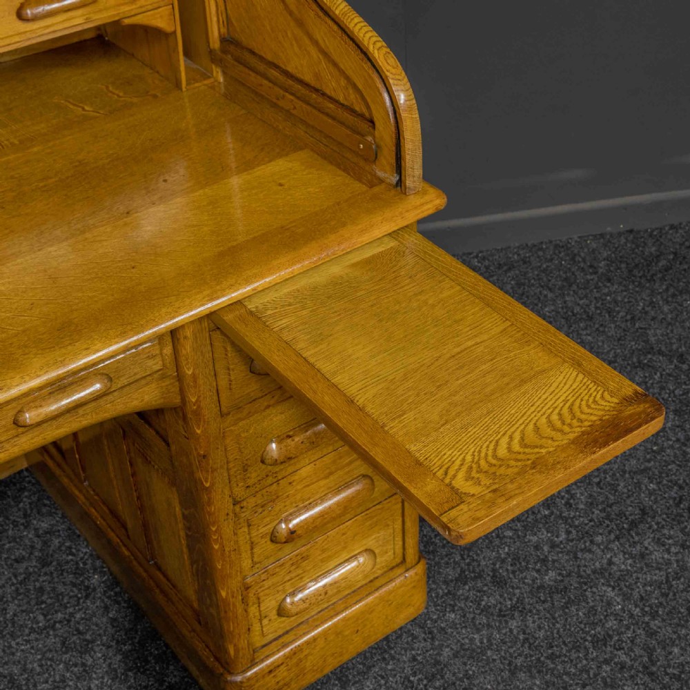 Edwardian Oak Roll Top Desk View VIII