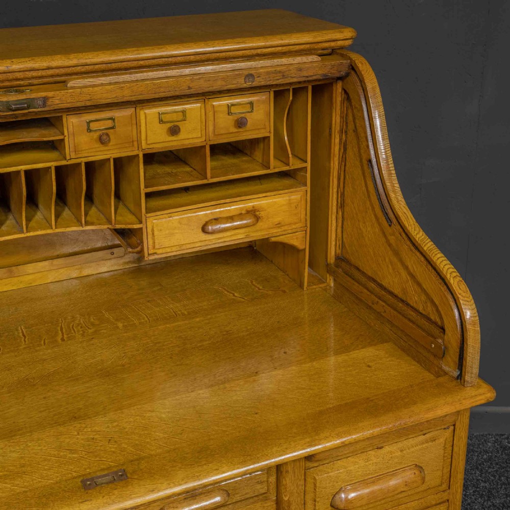 Edwardian Oak Roll Top Desk View IX