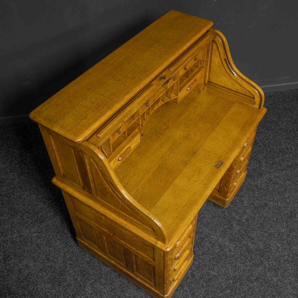 Edwardian Oak Roll Top Desk View XII