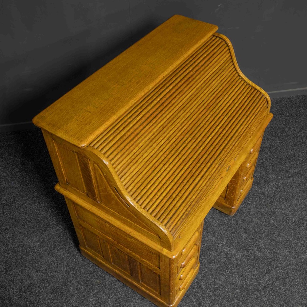 Edwardian Oak Roll Top Desk View XIII